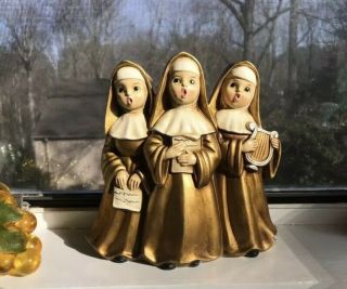 Vtg Gold Singing Nuns Made In Japan Music Box Home Decor 1960s Catholic Kitsch
