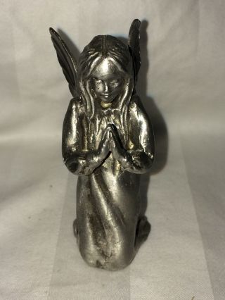 Miniature Pewter Kneeling Child W/ Angel Wings Praying Figurine Signed Numbered