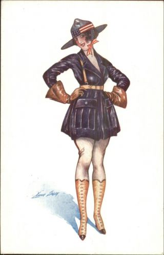 Xavier Sager Woman Patriotic American Hat C1915 Postcard