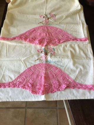 Vintage Embroidered Crocheted Southern Belle Pillowcases