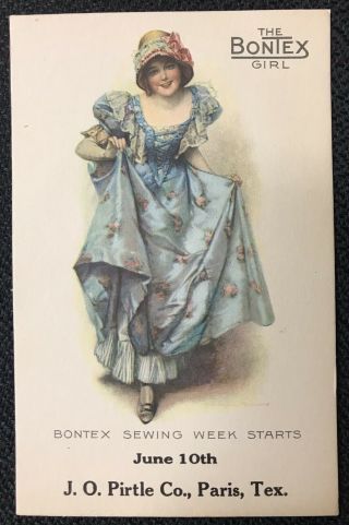 The Bontex Girl Sewing Blue Dress Paris Texas Advertising Postcard Unposted