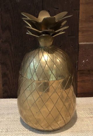 Large Vintage Brass Pineapple Trinket Box Candle Holder Candy Jar India 8 "