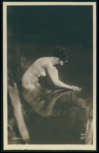 Tasting The Water French Nude Woman Nudist Bathing 1920s Photo Postcard