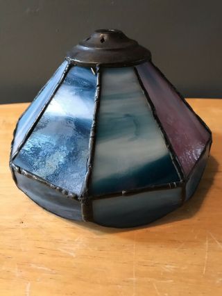 TIFFANY STYLE STAINED GLASS Leaded LAMP SHADE Blue Purple Shade Only 2