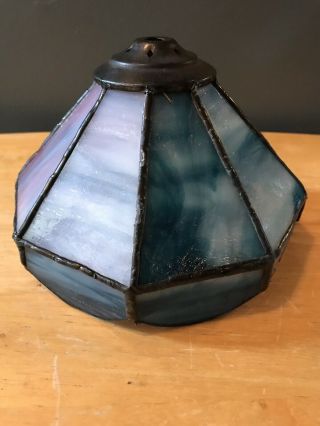 TIFFANY STYLE STAINED GLASS Leaded LAMP SHADE Blue Purple Shade Only 3