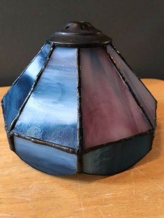 TIFFANY STYLE STAINED GLASS Leaded LAMP SHADE Blue Purple Shade Only 8