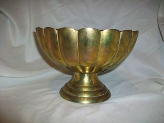 Heavy Solid Brass Pedestal Bowl Compote Scalloped Planter