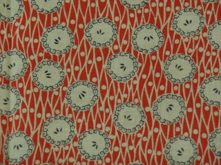 Vintage Feedsack Fabric,  Bright Red,  Wavy White Lines,  Dots,  Cherry Pie Circles