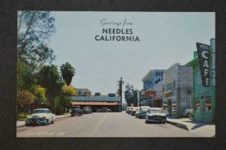 Vintage Postcard 1950s Cars Street Scene Needles Route 66 California 973016