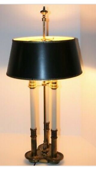 Vintage Bronzed Brass 3 - Arm Candlestick Bouillotte Desk Table Lamp W/tole Shade