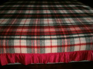 Vtg Fleecydown Wool Red/green Plaid Cabin Lodge Blanket Montgomery Ward 88x70