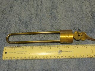 Vintage Wb Wilson Bohannan Brass Padlock Long Shackle W/2 Keys