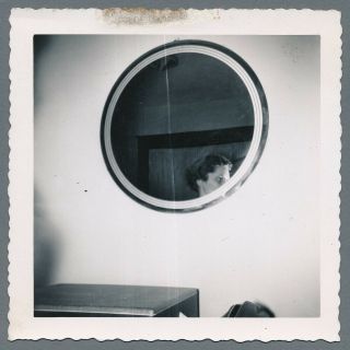 Mystery Woman Abstract Reflection In Mirror,  Vintage Snapshot Photo - 1950 