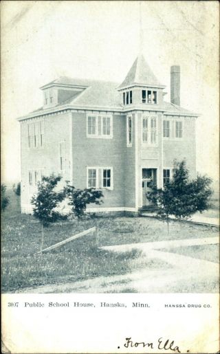 Public School House Hanska Minnesota 1908 To Ruth Hoseth Madelia Mn