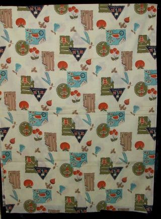 Vintage 50s 60s Yellow Cotton Food Garden Theme Fabric 2.  5 Yards Apron Curtains