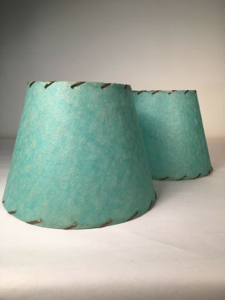 Vintage Green Fiberglass Clip On Lamp Shades Mid Century Modern