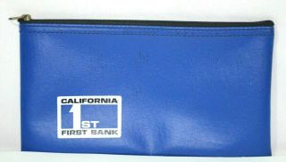 Bank Bag Blue Money Bag Zip California 1st First Bank Vinyl Cash Carry Deposit