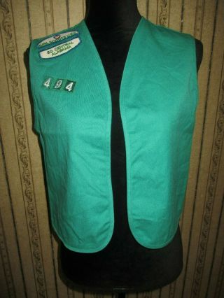 Euc Green Girls Scouts Of America Vest With Patches - Size Large 14/16