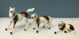 Vintage Set Of Three Miniature Porcelain Horses Family Brown And White