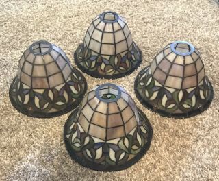 Set Of 4 Tiffany - Style Stained Glass Vintage Lampshades