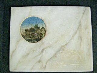 Antique Venice Italy Marble Paperweight Shaped Like Book Reverse Painted Picture