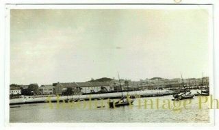 Chinese Postcard Size Photo Outer Harbour Tsingtao / Qingdao China Vintage 1925