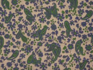 Vtg Feedsack Fabric,  Green & Blue Paisleys,  Small Blue & Green Flowers Allover