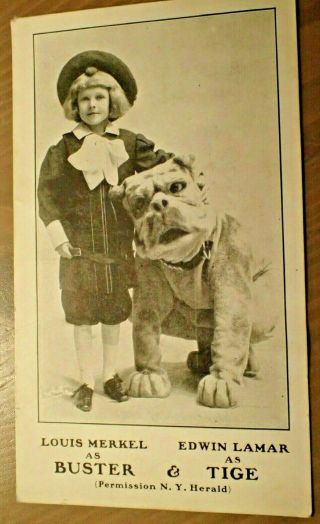 1908 Buster Brown & Tige Play Advertising Postcard,  Merkel & Lamar