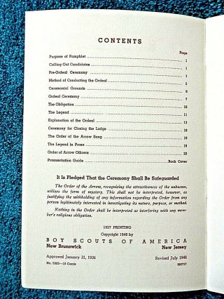 BOY SCOUTS OF AMERICA OA ORDEAL CEREMONY BOOK BSA 5005,  7/1957, 2