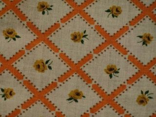Vintage Feedsack Fabric,  On Point Orange/white Grid,  Small Yellow/brown Rose