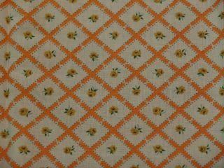 Vintage Feedsack Fabric,  On Point Orange/White Grid,  Small Yellow/Brown Rose 4