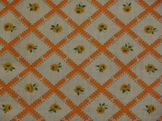 Vintage Feedsack Fabric,  On Point Orange/White Grid,  Small Yellow/Brown Rose 5