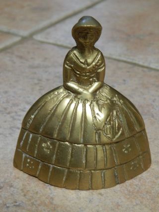 Vtg Solid Brass Victorian Lady Figural Bell From England