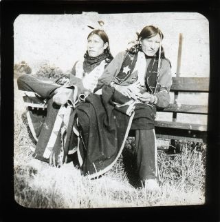 Antique Magic Lantern Slide Photo Native American Rodeo Cowboys? Twins? History