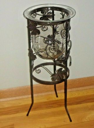 Partylite 3 Wick Seville Grape Leaf Wrought Iron Glass Candle Holder Retired