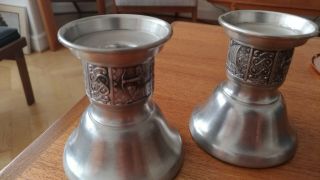RARE Konge Tinn Pewter Candle Holders (Pair) Made in Norway 2