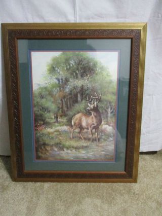 Home Interior Homeco Deer Picture Matted & Framed In Wood