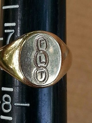 VERY OLD 10k Gold FLT Masonic Odd Fellows SIGNET STYLE Ring 3.  5 grams SIZE 7.  5 5