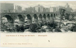 1898 Minneapolis Mn Great Northern R.  R.  Bridge Mill Hennepin County Postcard