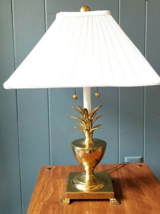 Vintage Bombay Brass Pineapple Table Lamp With Shade Hollywood Regency Mcm
