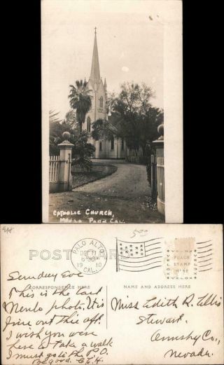 1910 Rppc Menlo Park,  Ca Catholic Church San Mateo County California Postcard