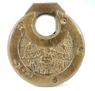 Antique Brass Pancake Padlock Lock I.  R.  S.  Internal Revenue Service - No Key