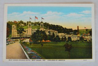 Vtg Postcard W White Border West Baden Springs Hotel Indiana Carlsbad Of America