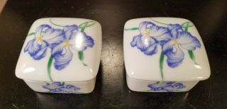 Rochard Limoges Porcelain White W/iris Trinket Boxes W/lids Set Of 2 France