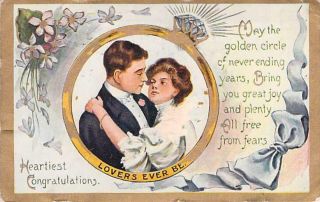 Married Wedding Couple Lovers Ever Be Romance Vintage 1909 Postcard