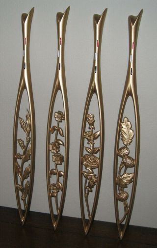 Four Sexton 4 Seasons Gold Metal Wall Hangings 26 " Mid - Century Flower Plaques