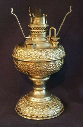 Antique " The Miller Lamp " No.  0 Center Draft Kerosene Oil Lamp Nickel Plated 1892