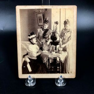 Antique Cabinet Card Photograph Of Ladies Enjoying Tea 4x5 " Washington Heights