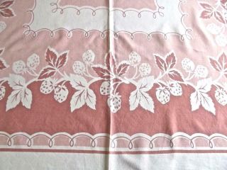 Vintage Sturdy Cotton 48 " Tablecloth Modern Retro Print Pink Strawberries