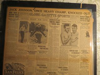 Boxing Jack Johnson Newspaper 1928 Jj Nocked Out Bearcat Wright,  Baseball Gehrig